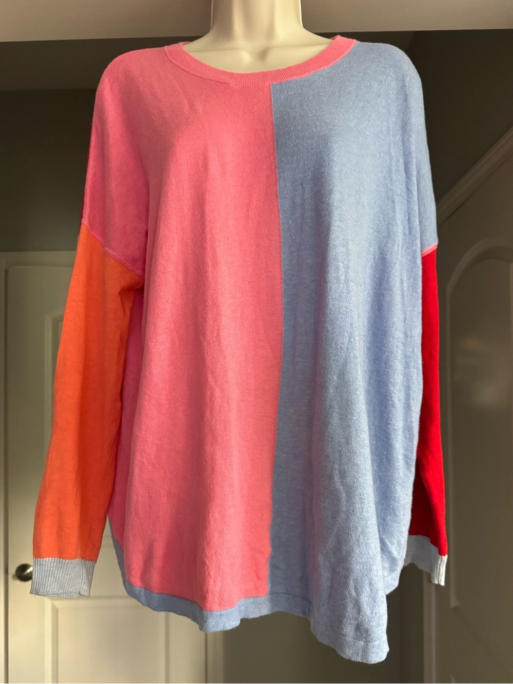 Zaket & Plover Silk Blend Colorblock Oversized Sweater Pink Blue S